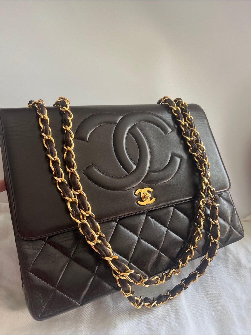 Chanel Vintage Timeless Cc Large Chocolate Brown 24K Gold Plated Hardware - Picture 4 of 12